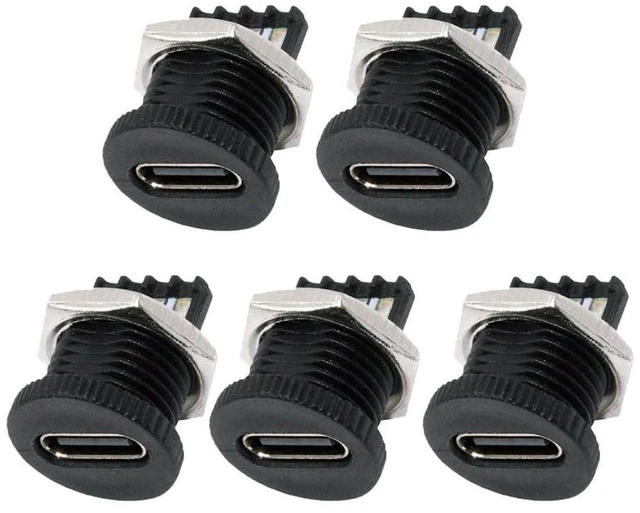 Main image of AJMRTC 5pcs/Set DIY OEM Type C Female Socket Connector, 6Pin PCBA Pinout Screw Nut Mount USB-C Jack, DC 5V/20V PD Power Input, Solderable Receptacle for Electronic Enclosure, Charging Port Repair