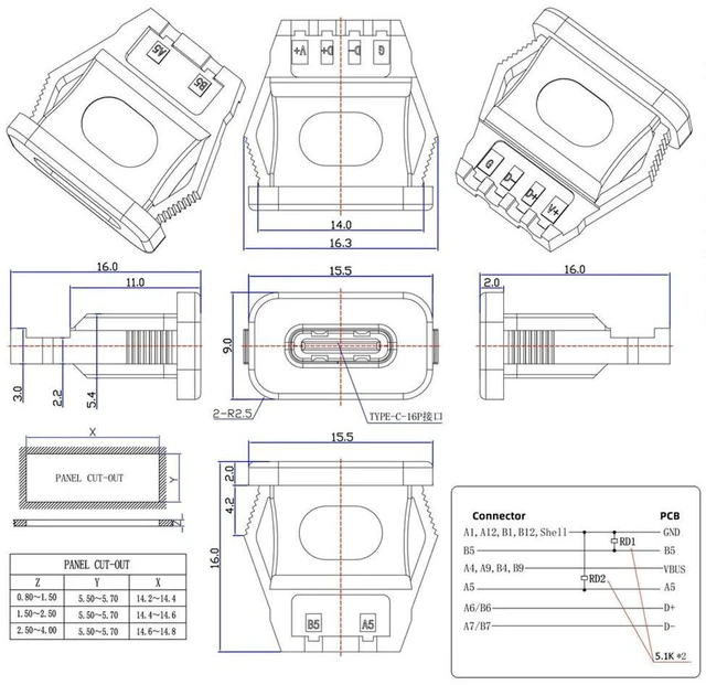 Alt view image 3 of 7 - AJMRTC 5pcs/Set DIY OEM Type C Female Socket Connector, 6Pin PCBA Pinout Screw Nut Mount USB-C Jack, DC 5V/20V PD Power Input, Solderable Receptacle for Electronic Enclosure, Charging Port Repair