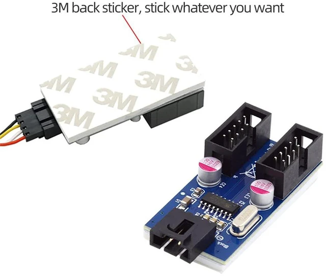 Alt view image 3 of 7 - AJMRTC USB 2.0 Type-A Male 1 to 2 Female Motherboard 9Pin Header HUB Connector Adapter, Internal USB Port Multiplier, 1-to-2 Splitter Extension Converter for Desktop PC Mainboard Front Panel USB Expan