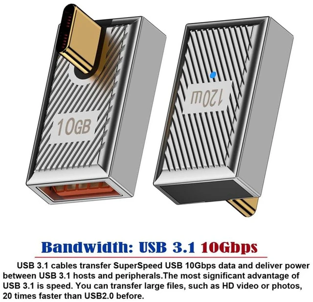 Alt view image 6 of 7 - AJMRTC USB 3.1 Type C Male to USB 3.0 Type A Female OTG Adapter, 90 Degree Low Profile Angled, 10Gbps Data Transfer & 120W PD Power, Alloy Shell Mecha Cyberpunk Style Converter for Laptop, Tablet