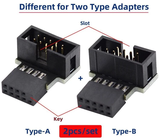 Alt view image 3 of 7 - AJMRTC 1set USB 2.0 10Pin 9Pin Header Extension Adapter, 90 Degree Angled Down & Up Male to Female Internal Motherboard Connector for Desktop PC Chassis Internal Wiring and Space Saving