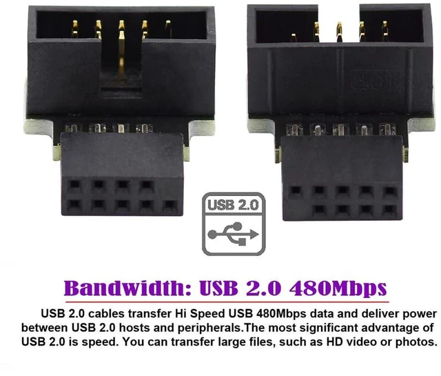 Alt view image 6 of 7 - AJMRTC 1set USB 2.0 10Pin 9Pin Header Extension Adapter, 90 Degree Angled Down & Up Male to Female Internal Motherboard Connector for Desktop PC Chassis Internal Wiring and Space Saving