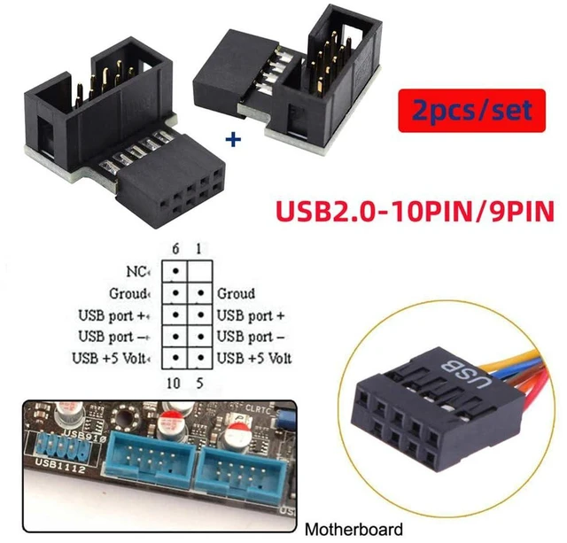 Alt view image 4 of 7 - AJMRTC 1set USB 2.0 10Pin 9Pin Header Extension Adapter, 90 Degree Angled Down & Up Male to Female Internal Motherboard Connector for Desktop PC Chassis Internal Wiring and Space Saving