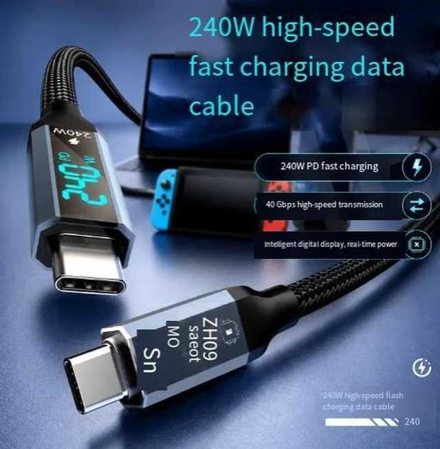 Alt view image 2 of 3 - AJMRTC 1.2M USB4 Type-C to Type-C Cable with Digital Display, 40Gbps Data Transfer, 240W PD3.1 Fast Charging, 8K@60Hz Video Output, Compatible with Thunderbolt 4 for Laptop, Phone, SSD Docking Station