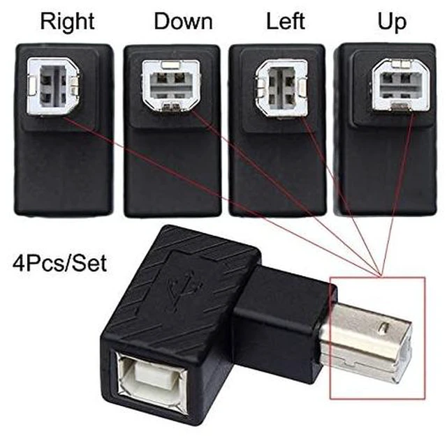 Alt view image 6 of 7 - AJMRTC 4Pcs USB 2.0 B Type Male to Female Extension Adapter, 90 Degree Horizontal & Vertical Angled USB-B Connector, Right Angle Converter for Printer, Scanner, Hard Disk and Industrial Device USB