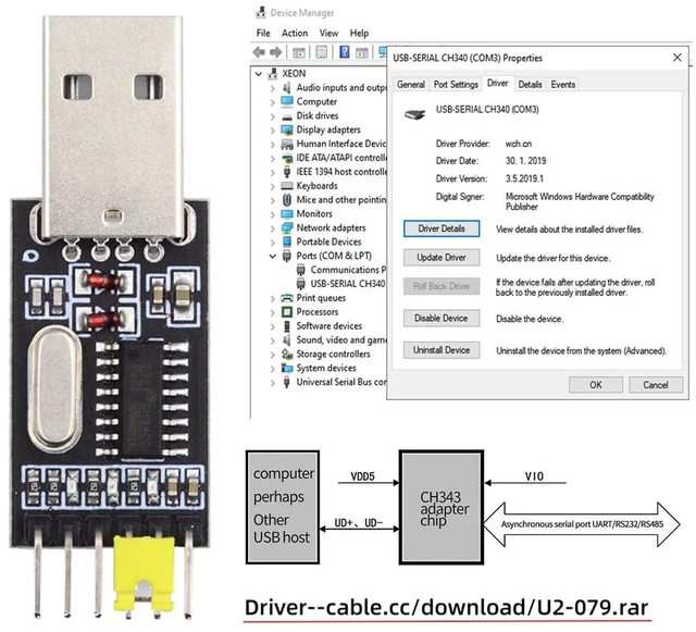Alt view image 6 of 7 - AJMRTC USB2.0 Type-A to TTL Converter UART Serial Programmer Module with CH340G CH340 Chip, 3.3V & 5V Switchable Level Adapter, Serial Download Debug Tool Replacement for PL-2303 for STC Microcontroll