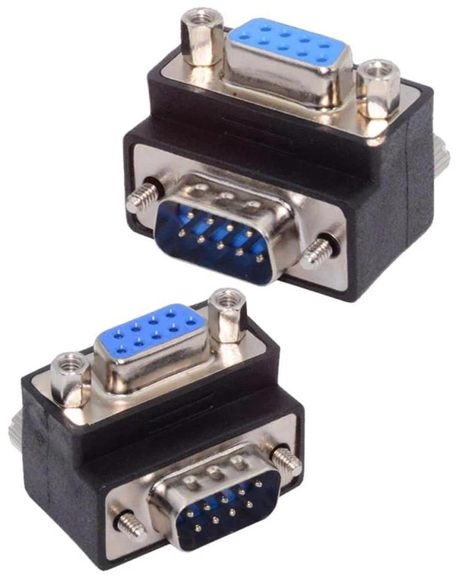 Main image of AJMRTC 2pcs/Set 9Pin RS232 D-Sub Screw Type Male to Female Adapter, 90 Degree Up & Down Angled Nut Type Serial Port Extension Connector for Industrial Equipment, PLC, Serial Device Wiring and Space