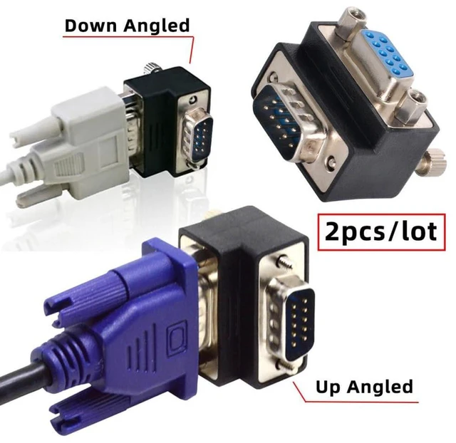 Alt view image 4 of 6 - AJMRTC 2pcs/Set 9Pin RS232 D-Sub Screw Type Male to Female Adapter, 90 Degree Up & Down Angled Nut Type Serial Port Extension Connector for Industrial Equipment, PLC, Serial Device Wiring and Space