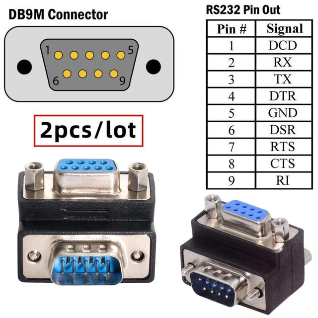 Alt view image 3 of 6 - AJMRTC 2pcs/Set 9Pin RS232 D-Sub Screw Type Male to Female Adapter, 90 Degree Up & Down Angled Nut Type Serial Port Extension Connector for Industrial Equipment, PLC, Serial Device Wiring and Space