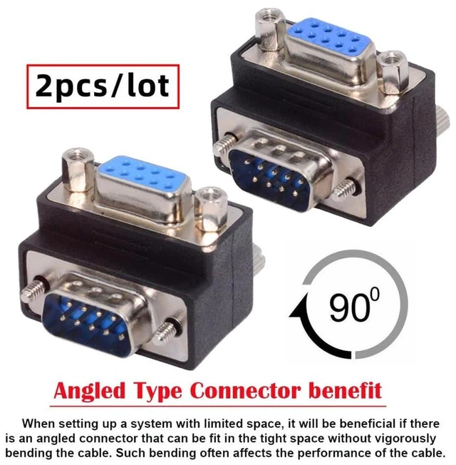 Alt view image 5 of 6 - AJMRTC 2pcs/Set 9Pin RS232 D-Sub Screw Type Male to Female Adapter, 90 Degree Up & Down Angled Nut Type Serial Port Extension Connector for Industrial Equipment, PLC, Serial Device Wiring and Space