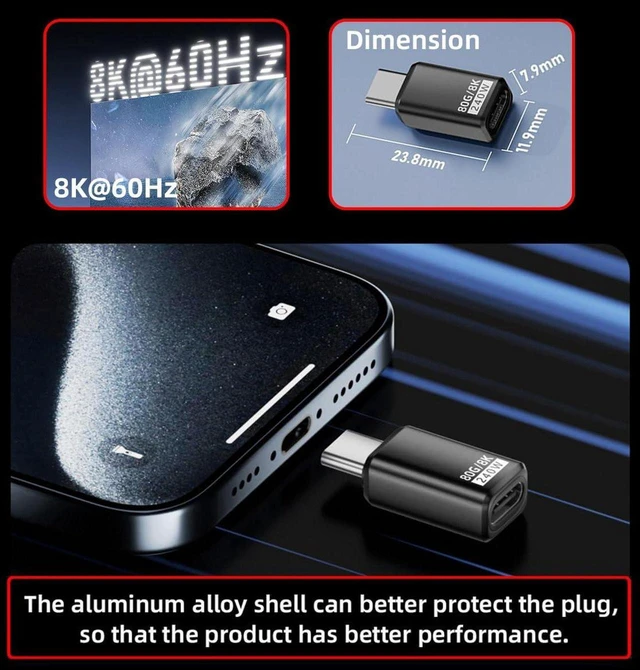 Alt view image 6 of 7 - AJMRTC USB5.0 80Gbps Male to Female Extension Adapter, 240W PD Fast Charging, 16K 8K 5K Video Output, Backward Compatible with USB4.0 Thunderbolt3/4/5 for Laptop, Docking Station, Portable SSD & High