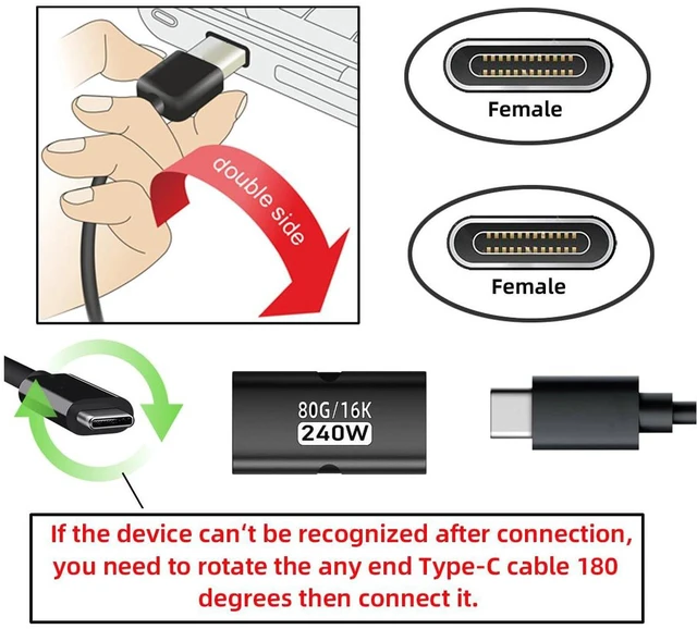 Alt view image 5 of 7 - AJMRTC 5pcs/lot USB5.0 80Gbps Female to Female Extension Coupler Adapter, 240W PD Fast Charging, 16K 8K 5K Video Output, Backward Compatible with USB4.0 Thunderbolt3/4/5 for Laptop, Docking Station