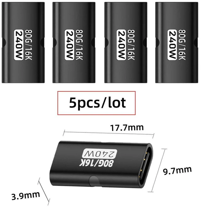 Alt view image 6 of 7 - AJMRTC 5pcs/lot USB5.0 80Gbps Female to Female Extension Coupler Adapter, 240W PD Fast Charging, 16K 8K 5K Video Output, Backward Compatible with USB4.0 Thunderbolt3/4/5 for Laptop, Docking Station