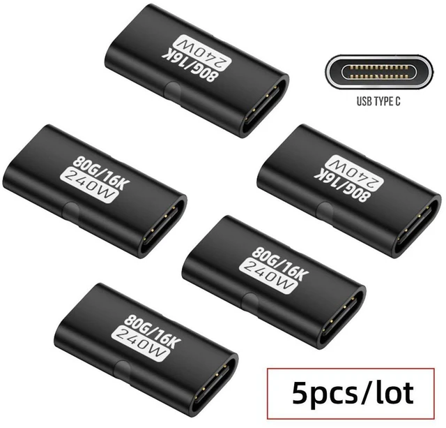 Alt view image 4 of 7 - AJMRTC 5pcs/lot USB5.0 80Gbps Female to Female Extension Coupler Adapter, 240W PD Fast Charging, 16K 8K 5K Video Output, Backward Compatible with USB4.0 Thunderbolt3/4/5 for Laptop, Docking Station