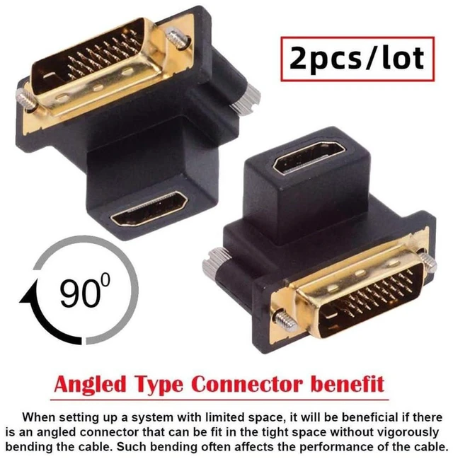 Alt view image 7 of 7 - AJMRTC 2pcs/Set DVI Male to HDMI Female 90 Degree Up & Down Angled Adapter, 4K Resolution DVI to HDMI Converter Connector for Desktop Computer, Graphics Card, HDTV Monitor, Space Saving Video Cable