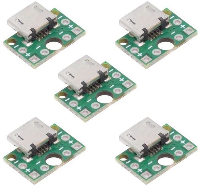 Main image of AJMRTC 5Pcs USB 2.0 Micro-B Female Receptacle Socket, Solder Type PCB Mount Connector 480Mbps, DIY OEM Replacement Micro USB Jack for Circuit Board Repair, Electronic Project Assembly