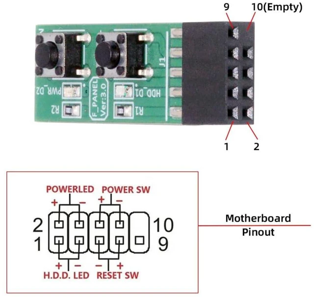 Alt view image 6 of 6 - AJMRTC 9Pin Motherboard Power Starter Board, Reset Power Jumper Switch Board Adapter with On/Off & Reset Button, Desktop PC Motherboard Test Module for Computer Repair, Maintenance and Debugging Tasks