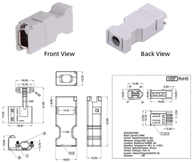 Alt view image 3 of 7 - AJMRTC IEEE 1394 6Pin CN3 Female I/O Socket Connector, SM-6E Servo Encoder Connector Cross Reference 55100-0670 & 54280-0609, Compatible with Yaskawa Panasonic Servo Drive JZSP-CMP9-1-E