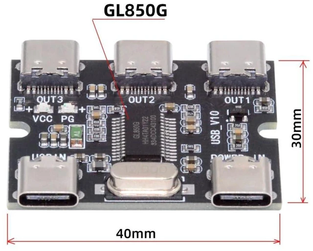 Alt view image 4 of 7 - AJMRTC USB-C 2.0 1-to-3 Port HUB PCBA Board, USB-C Input to 3 USB 2.0 Ports, Powered Hub Circuit Board Without Housing, DIY USB Splitter Module for Keyboard, Mouse, Scanner, Embedded Electronic Projec