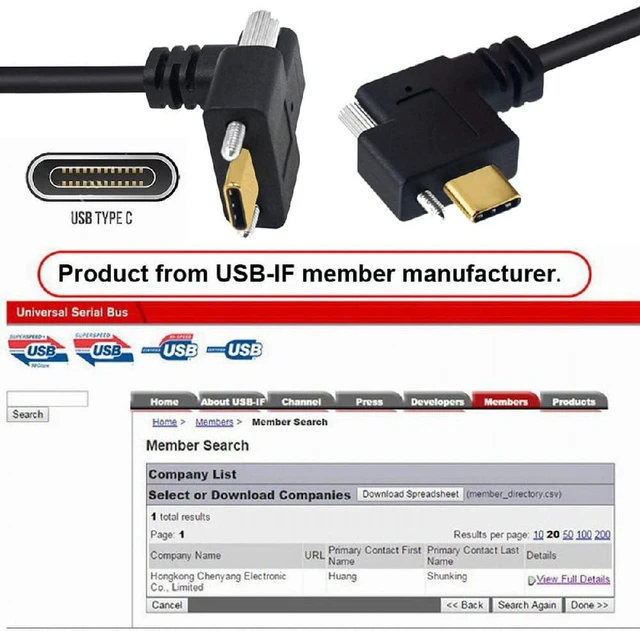 Alt view image 3 of 7 - AJMRTC 1M USB3.1 Type-C Male to Male Cable, 10Gbps, Dual Locking Thumbscrew Up-Down Angled to Single Screw, Panel Mount Industrial Data Cord for Camera & Workstation