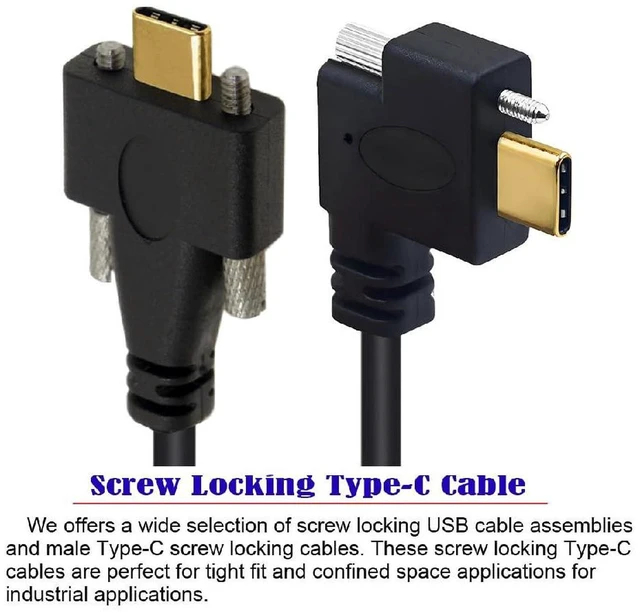 Alt view image 7 of 7 - AJMRTC 1M USB3.1 Type-C Male to Male Cable, 10Gbps, Single Horizontal Left-Right Angled Thumbscrew to Dual Locking Screw, Panel Mount Industrial Cord for Machine Vision & Industrial Cameras