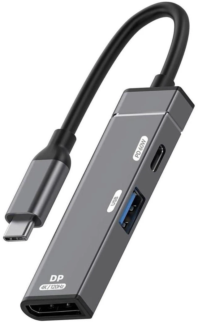Main image of AJMRTC 3-in-1 USB C Hub Multiport Adapter, USB-C to DisplayPort 4K@120Hz, USB 3.0 10Gbps Data Port, USB-C PD 60W Fast Charging Dock for Laptops, Tablets and USB-C Devices