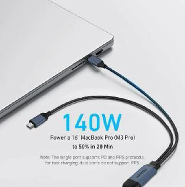 Alt view image 5 of 5 - AJMRTC 3.9FT(1.2M) USB-C to Dual USB-C Split Charging Cable, 140W PD Fast Charging, 1-to-2 Type-C Power Cord for Simultaneously Charging Multiple Devices, Compatible with MacBook Pro