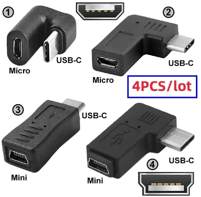 Alt view image 6 of 7 - AJMRTC 4Pcs/Lot USB2.0 USB-C Male to Micro & Mini USB Female Adapter, Opposite Right Back Angled Connector,480Mbps Data & Power Converter for Old Micro USB and Mini USB Devices
