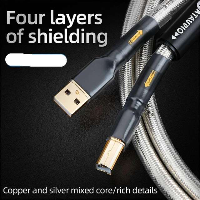 Alt view image 2 of 5 - AJMRTC ATAUDIO HiFi USB Audio Cable, 7N OCC Silver Plated Type-A Male to Type-B Male Professional Cord for Audiophile Systems, Computers and Audio Amplifiers
