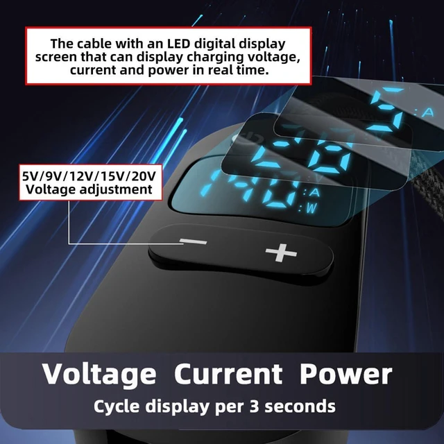 Alt view image 6 of 7 - AJMRTC USB-C Input to DC 5.5*2.5mm PD Power Trigger Cable with Smart LED Display, Adjustable 20V/15V/12V/9V/5V Output, Support 65W/100W/140W PD Charging Converter Cord for Laptops with 5.5×2.5mm DC