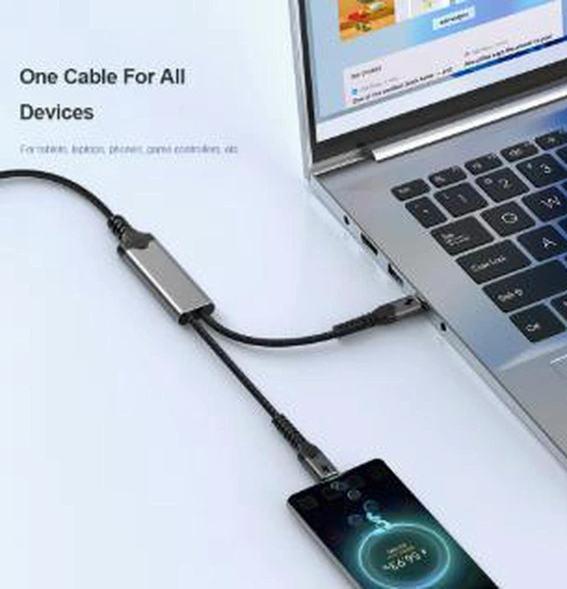 Alt view image 2 of 4 - AJMRTC 1.5M USB-C Multi-Function Hub Cable, 140W PD Fast Charging Cord with Dual USB-C Ports, Supports 60W Charging for Laptops, Tablets, Smartphones, USB-C Hubs and Multi-Device Workstation Setups