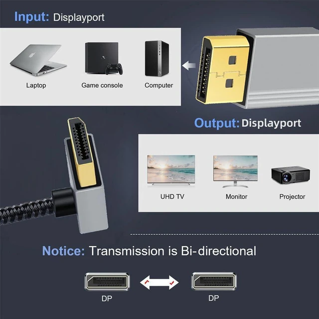 Alt view image 2 of 7 - AJMRTC 2M Up Angled 90 Degree DisplayPort DP to DP Cable, 4K 60Hz UHD Ultra HD Silver Braided Sleeve Cord for Desktop PC, Laptop, Monitor, Graphics Card Audio Video Connection