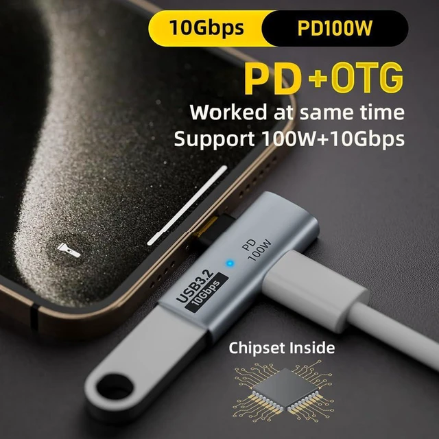 Alt view image 5 of 7 - AJMRTC USB-C to USB3.0 Female OTG Adapter, 10Gbps Data Transfer & 100W PD Pass-Through Charging, Type-C OTG Converter for Laptop, Tablet, Smartphone