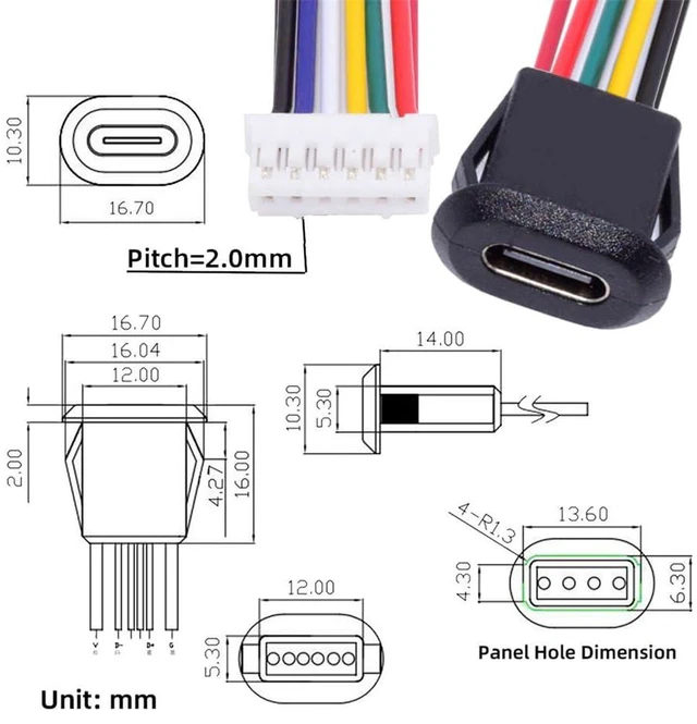 Alt view image 3 of 7 - AJMRTC 5Pcs/Set Type C Female Socket to 6Pin Header Cable, 2.0mm Pitch Latch Mount Connector, DIY OEM Custom Support, DC 5V/20V Power Supply for Electronic Projects