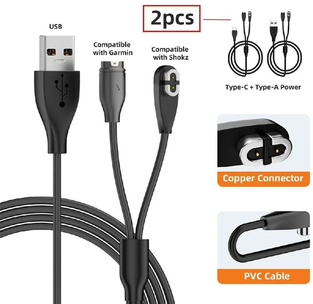 Alt view image 7 of 7 - AJMRTC 2Pcs Magnetic Charging Cable for Smart Watch & Earphones, USB-A & USB-C to 2Pin 4Pin Combo Cord, Compatible with Garmin, Shokz Wearable Devices