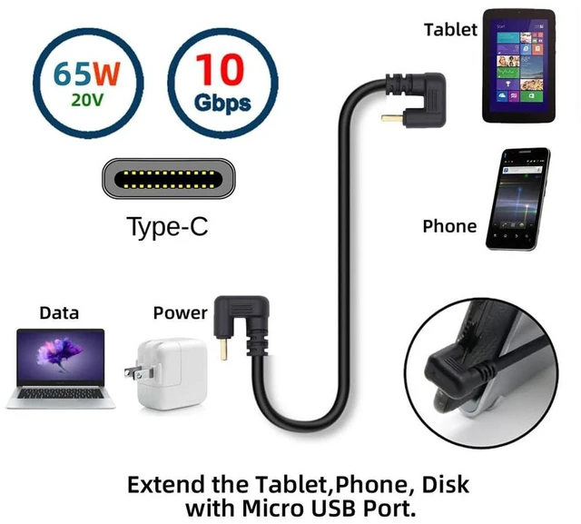 Alt view image 5 of 7 - AJMRTC 10Gbps USB3.2 Gen2 Opposite U-Shape Back Angled USB-C Male to Male Cable, Power, Data & Video Transmission, U Bend Type-C Cord for NS Switch, Smartphone, Laptop