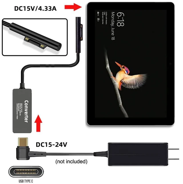 Alt view image 3 of 7 - AJMRTC 65W 15V USB-C Type-C Female to Surface Charging Cable, DC Power Input PD Charger Adapter Cord for Surface Pro3 Pro4 Pro5 Pro6 Pro7 Pro8 Pro9, Surface Book Pro Power Supply Charging Converter