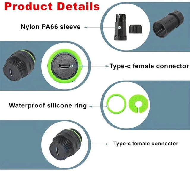 Alt view image 2 of 7 - AJMRTC IP68 Waterproof M20 Locking Type-C Coupler, USB3.1 Gen2 10Gbps USB-C Female to Female Extension Adapter, Panel Mount Bulkhead Pass Through Connector for Outdoor Industrial Equipment Charging