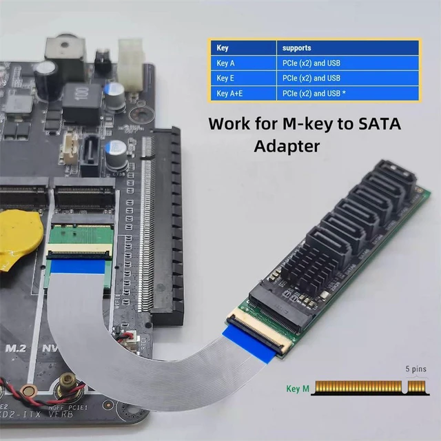 Alt view image 6 of 7 - AJMRTC NGFF A+E-Key 2280 2230 Male to NVME M-Key Female Extension Cable, M.2 Adapter Cord for Laptop Motherboard, Extend M.2 NVMe SSD Slot for Internal Storage Upgrade