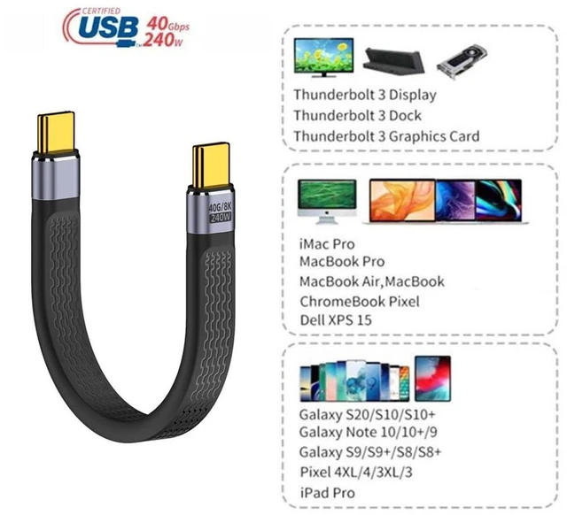 Alt view image 2 of 7 - AJMRTC Flat Slim FPC USB4 Cable, 240W PD /100W Dual Power, USB-C Male to Male, 8K Video High Speed Data Transfer Cord, Ultra Thin Ribbon Cable for Laptop, Smartphone