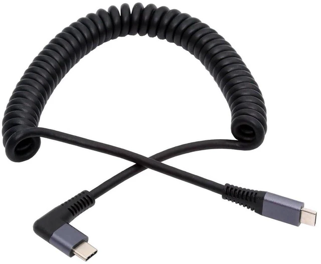 Main image of AJMRTC Stretch Coiled USB4 USB-C Cable, Right Angled Type-C Male to Male, 20Gbps Data 100W PD Charging, 8K Video, Extends to 180cm, Power & Data Cord for Laptop, Keyboard, Tablet
