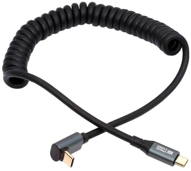Main image of AJMRTC Stretch Coiled USB4 USB-C Cable, Up Angled Type-C Male to Male, 20Gbps Data 100W PD Charging, 8K Video, Extends to 180cm, Power & Data Cord for Laptop, Keyboard, Tablet
