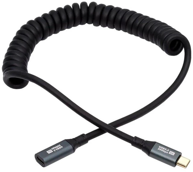 Main image of AJMRTC Stretch Coiled USB4 USB-C Cable, Straight Type-C Male to Female, 20Gbps Data 100W PD Charging, 8K Video, Extends to 180cm, Power & Data Cord for Laptop, Keyboard, Tablet