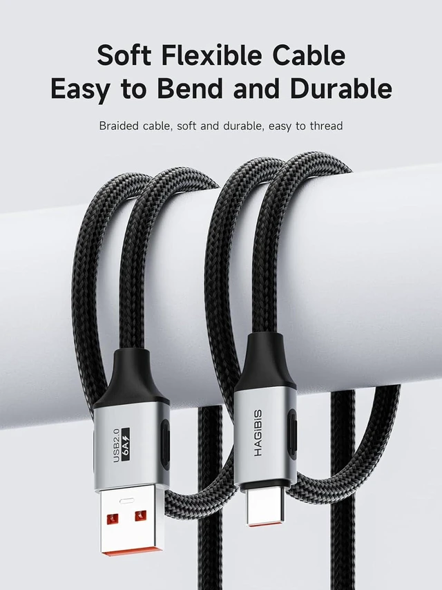 Alt view image 2 of 7 - AJMRTC 6A Fast Charging Braided USB A to C Cable 6.6ft, 480Mbps Data Sync PD Charging Cord, Android Auto & Carplay Compatible for iPhone 17 16 15 Pro Max, Android Smartphones