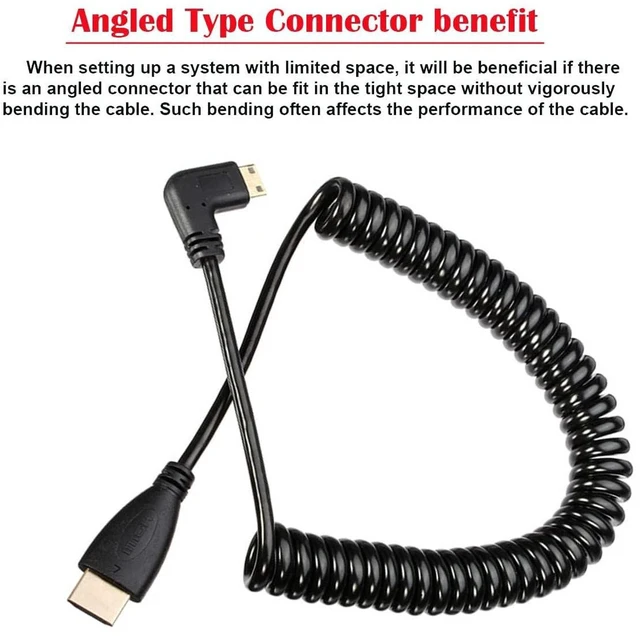 Alt view image 2 of 7 - AJMRTC 90 Degree Right Angled Mini HDMI to HDMI Stretch Spring Cable 4ft, Mini HDMI Male to HDMI Male Cord, UHD Audio Video Wire for Camera, Camcorder, Monitor Display Connection