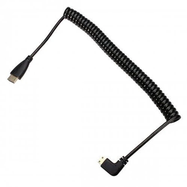 Alt view image 6 of 7 - AJMRTC 90 Degree Right Angled Mini HDMI to HDMI Stretch Spring Cable 4ft, Mini HDMI Male to HDMI Male Cord, UHD Audio Video Wire for Camera, Camcorder, Monitor Display Connection