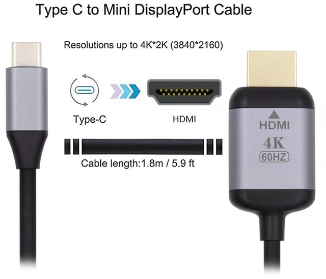 Alt view image 7 of 7 - AJMRTC 1.8M USB-C to DP Cable, USB3.1 Type-C Source to DisplayPort Male Cord, 4K UHD Video Wire for Laptop, Connect to DP Monitor, Graphics Card, Projector Display