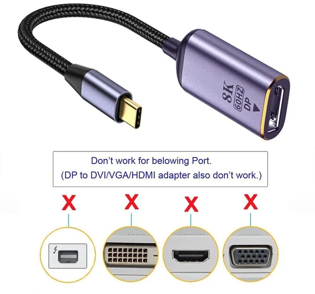 Alt view image 2 of 7 - AJMRTC USB-C to DP Female Cable, USB4 Type-C Source to DisplayPort Female Cord, 8K@60Hz UHD & 4K Video Wire, DP Alt Mode Required for USB-C Laptop, Connect to DP Monitor, Projector Display