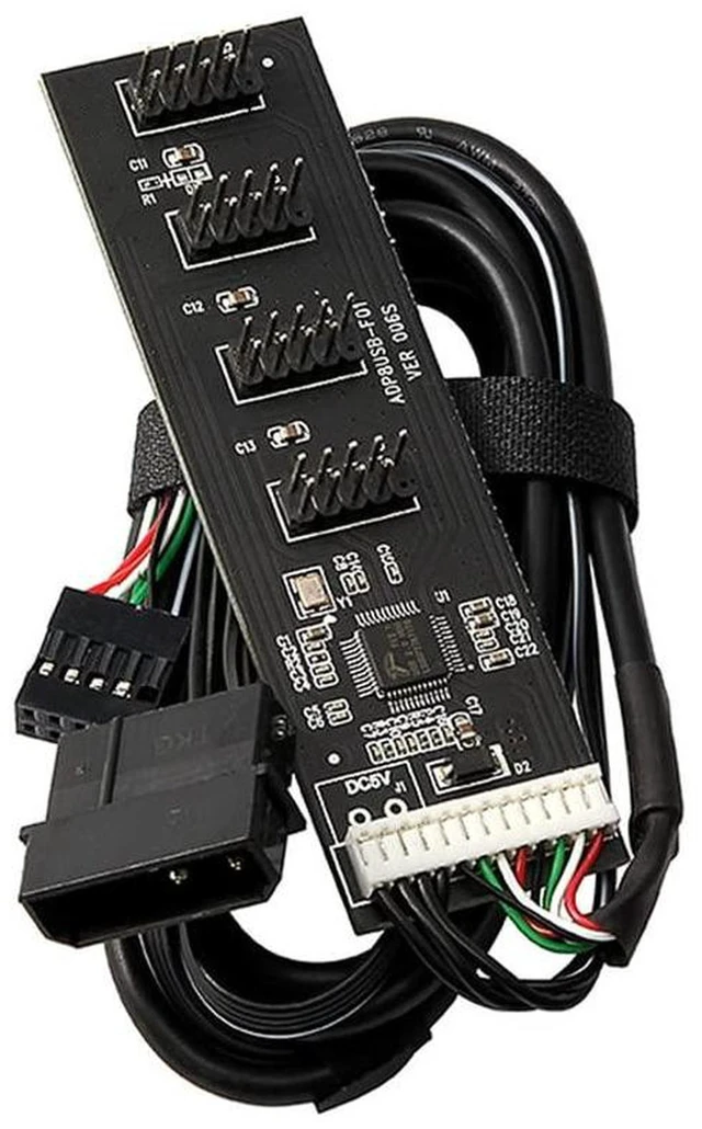 Main image of AJMRTC USB 2.0 9Pin 10Pin Motherboard Header 1 to 4 Female Splitter Hub, Internal USB Extension Cable with IDE 4Pin 5V Power Connector, Desktop PC Internal Port Multiplier Adapter for Front Panel