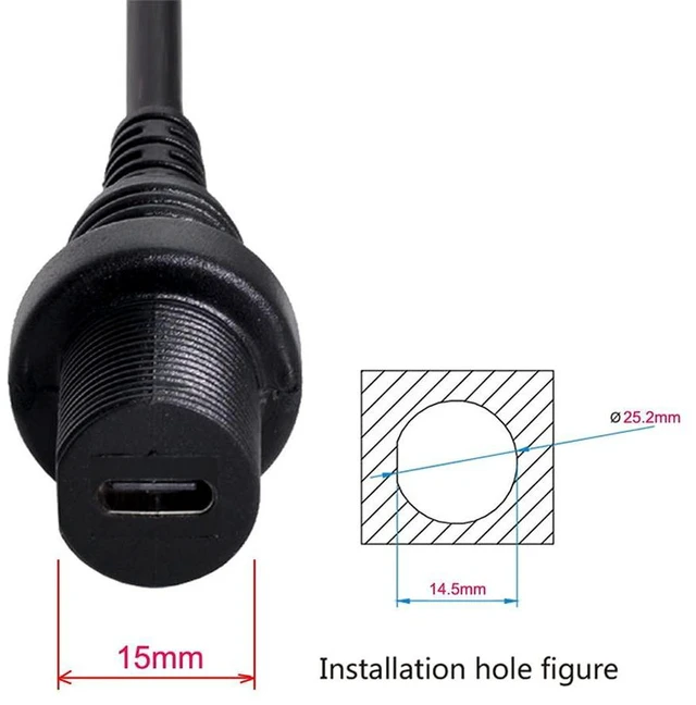 Alt view image 6 of 7 - AJMRTC Waterproof USB-C USB 3.1 Flush Mount Extension Cable, Panel Mount Type-C Female Socket Cord, In-Dash Dashboard Car Mount USB Extension Cable for Vehicle Panel Installation